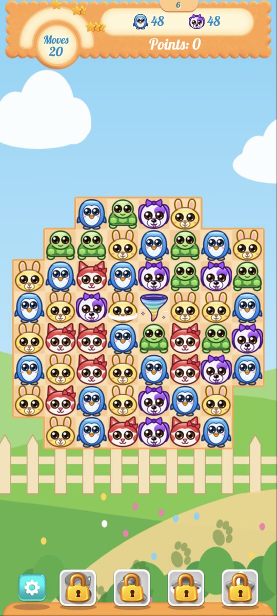 Pets Rain gameplay: a board full of pets